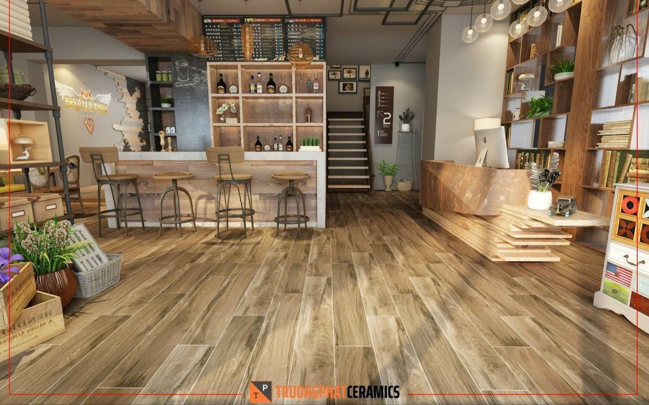 Phòng khách lát gạch giả gỗ